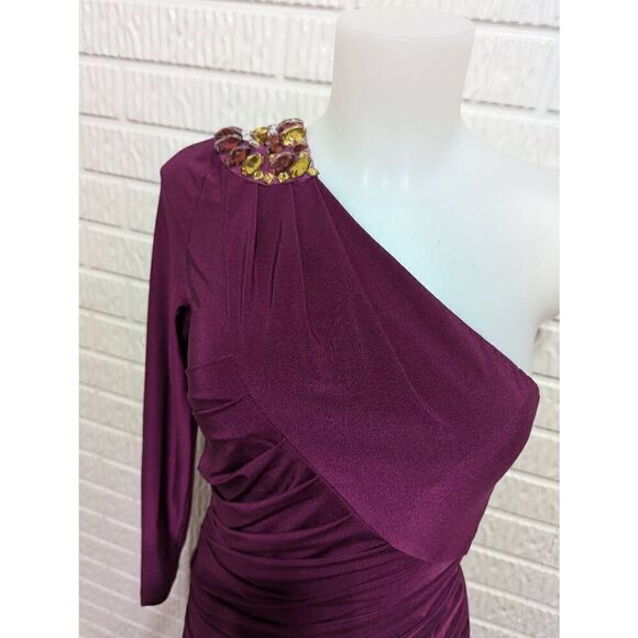 Cache Women's Purple Solid One Beaded Shoulder 80's Bodycon Dress Size 4 - Picture 6 of 10